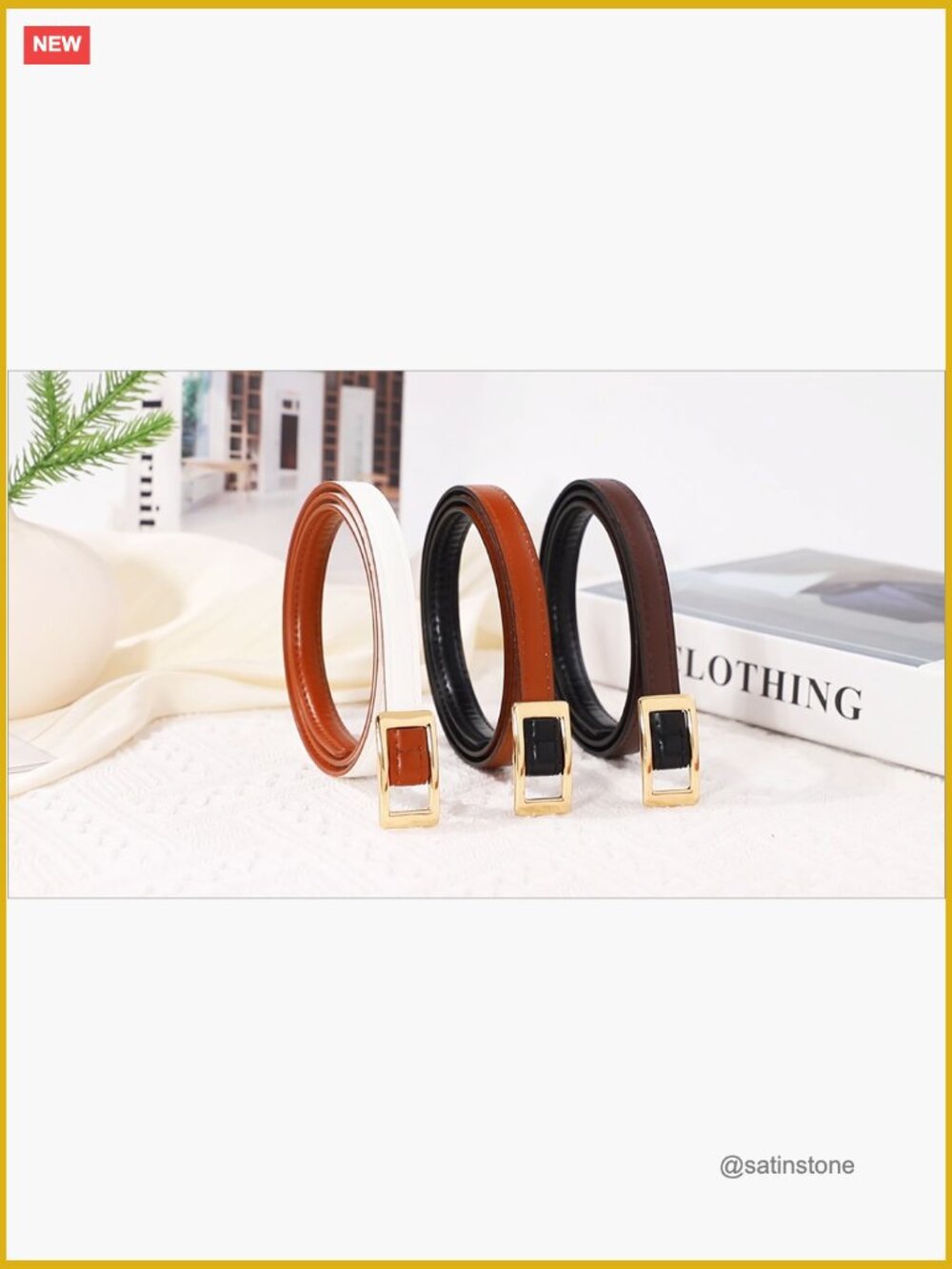 Thin Reversible Skinny Belt with Square Buckle for Dresses Jeans, Faux Leather - Picture 7 of 7